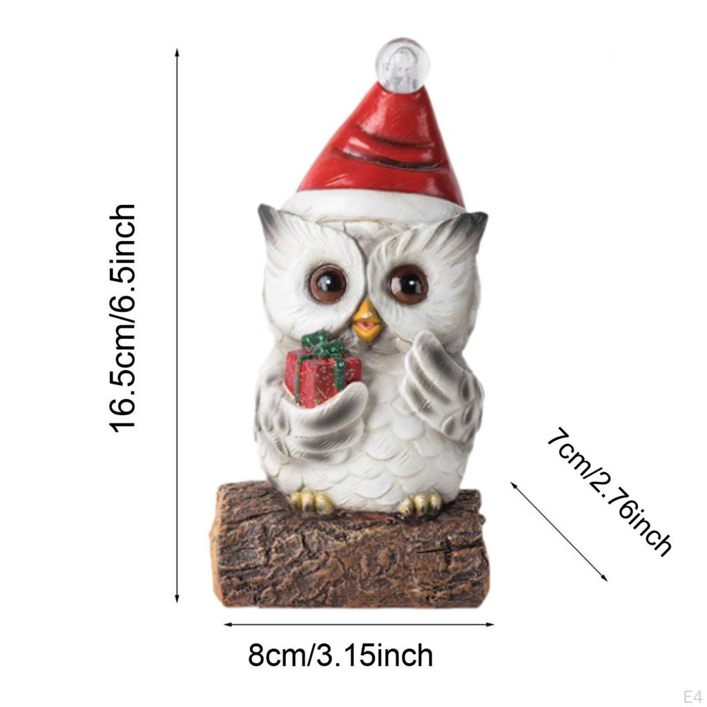 Christmas Owl Sculpture Big Eyes Statue with Light House Decor Craft Figurine for Desktop