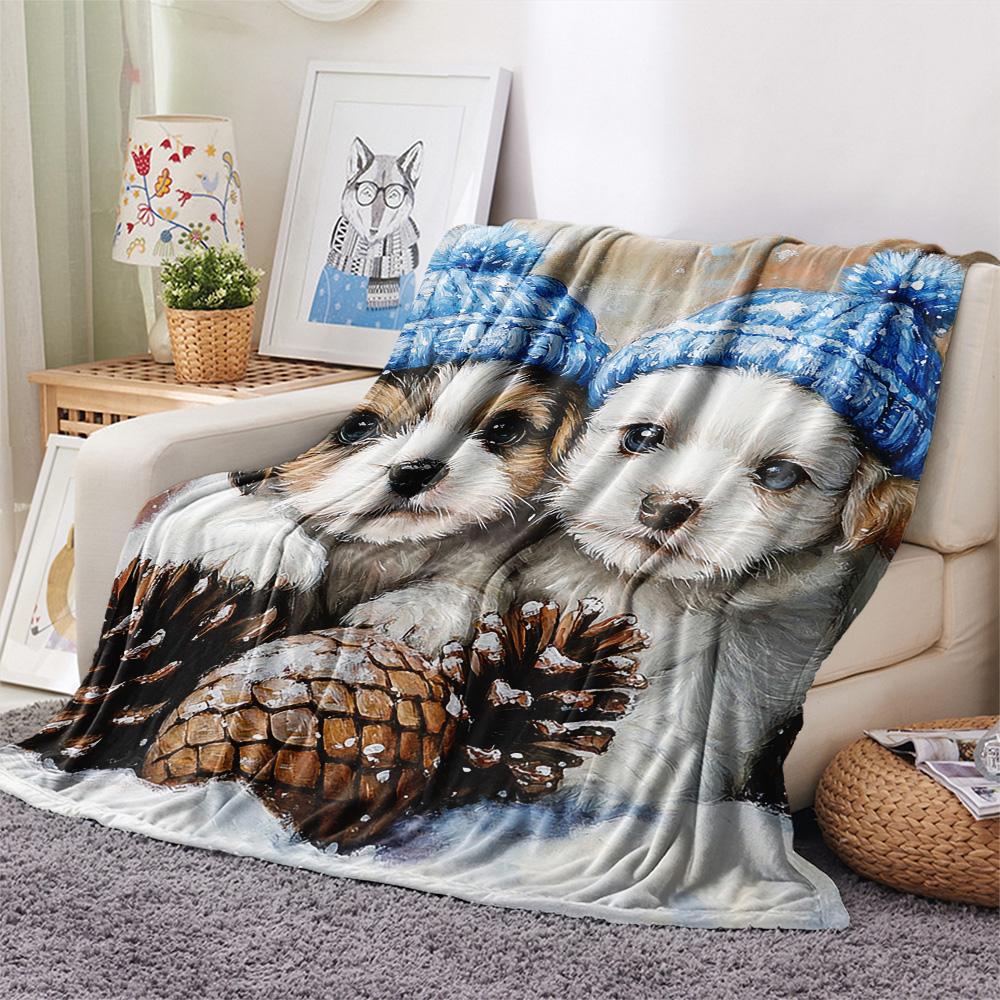 Puppy Print Flannel Blanket, High quality Comfortable for All Seasons, Home Decor, Warmth and Comfort, Perfect for Christmas Gifts