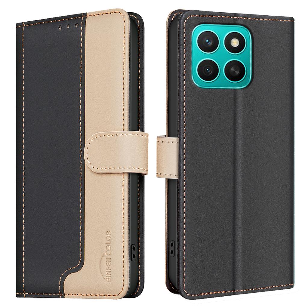 BINFEN COLOR BF33 For Honor X8c 4G Leather Case Splicing Color RFID Blocking Wallet Stand Phone Cover