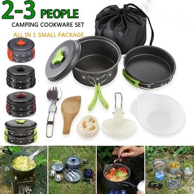 Outdoor Fast Thermal Conductivity Tableware Mess Kit Kettle Cup Pot Set for Camping Hiking Picnic Travel Cookware Set