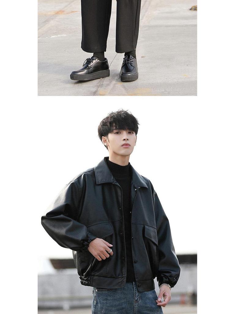 Trendig lös skinnmotorcykeljacka i koreansk stil för män - Pilotjacka för vår/höst, ny studentmodetrend.