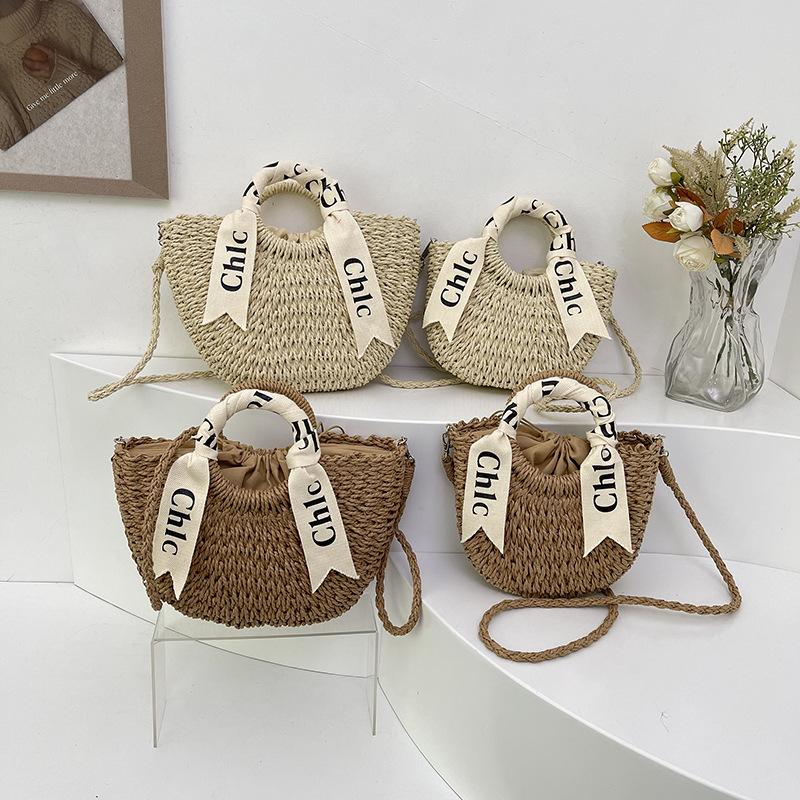 Summer New Fashion Beach Vegetable Basket Straw Woven Bag Portable Shoulder Oblique Span Women's Bag