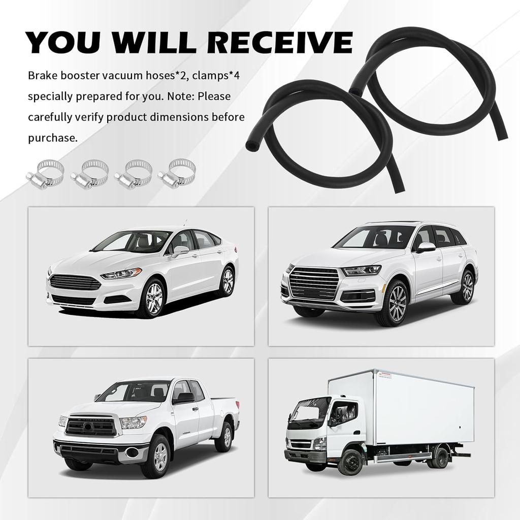 2PCS 27232 11/32"x36" Car Brake Booster Vacuum Hose Kit 300PSI with Clamps,Soft Power Brake Vacuum Lines Automotive as Replacement,Essential Brakes