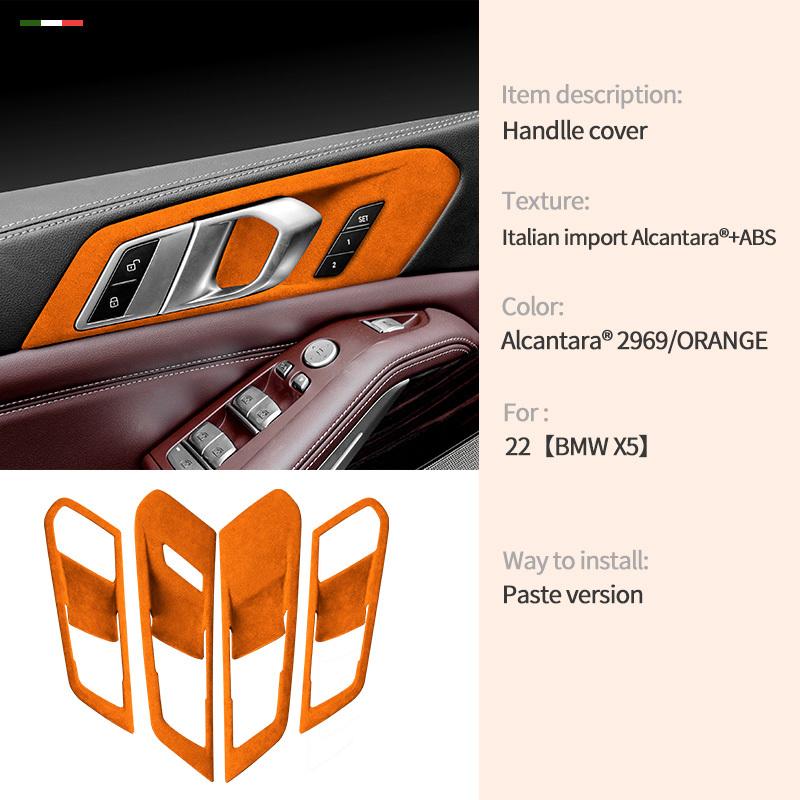 4PCS For BMW X5 G05 2024 Top Suede Interior Door Handle Bowl Frame Trim Stickers Covers Car Accessories