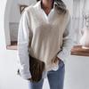 Mulheres primavera outono colete de malha camisola jumper pullovers topo com decote em v sem mangas cintura solta cor sólida sl