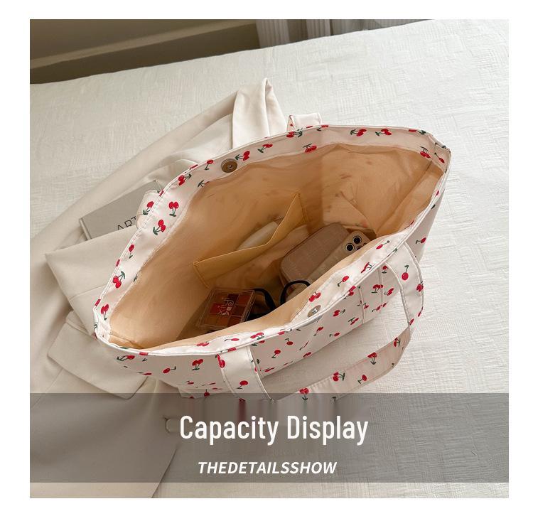 Stylish Cherry Print Tote Bag - Large Capacity Floral Shoulder Bag for Women, Summer 2025 Collection