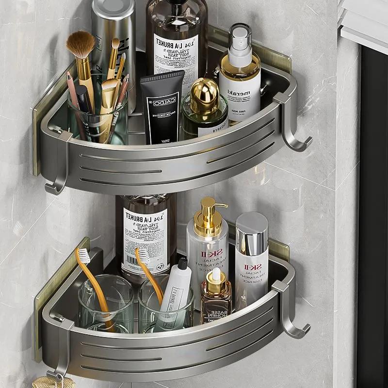 3PCS Bathroom Triangle Shelf Space Aluminium Wall Corner Wall Mounted No Hole Light Luxury Toilet Storage Shelf