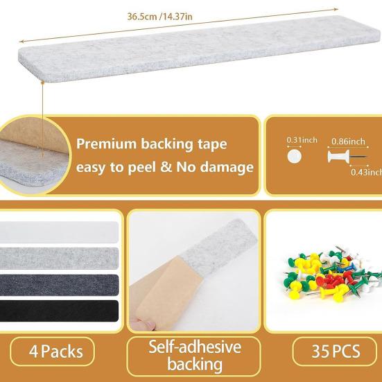 8Pcs Felt Message Strip Self Adhesive DIY Bulletin Board Pin 35 Thumbtacks School Home Wall Decor Stickers