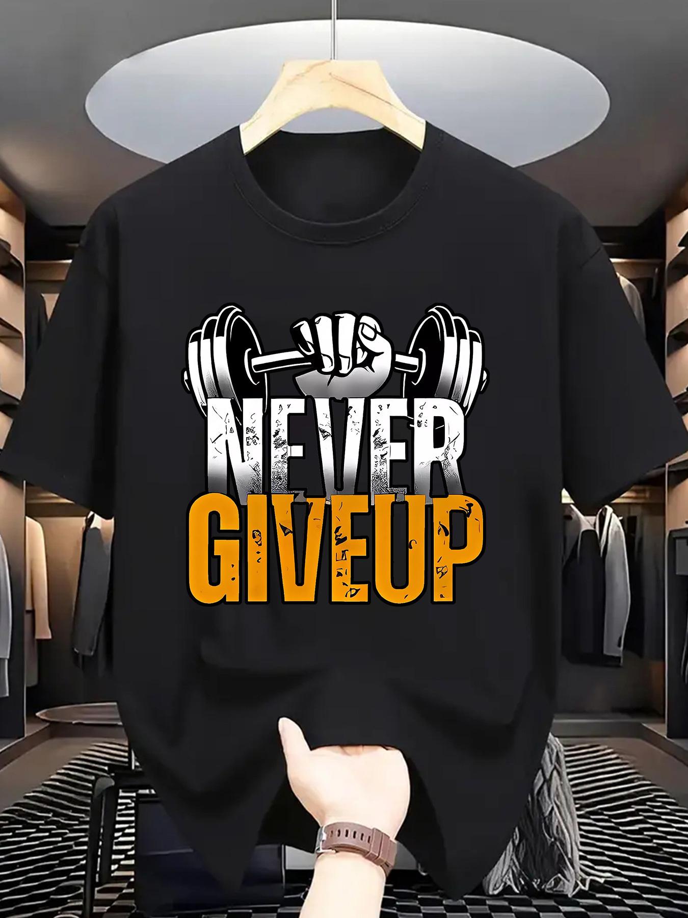 

Мужская мотивационная футболка с графикой «Никогда не сдавайся» для тяжелой атлетики, свободного кроя, для тренажерного зала, с дизайном штанги, мужская одежда, удобная L