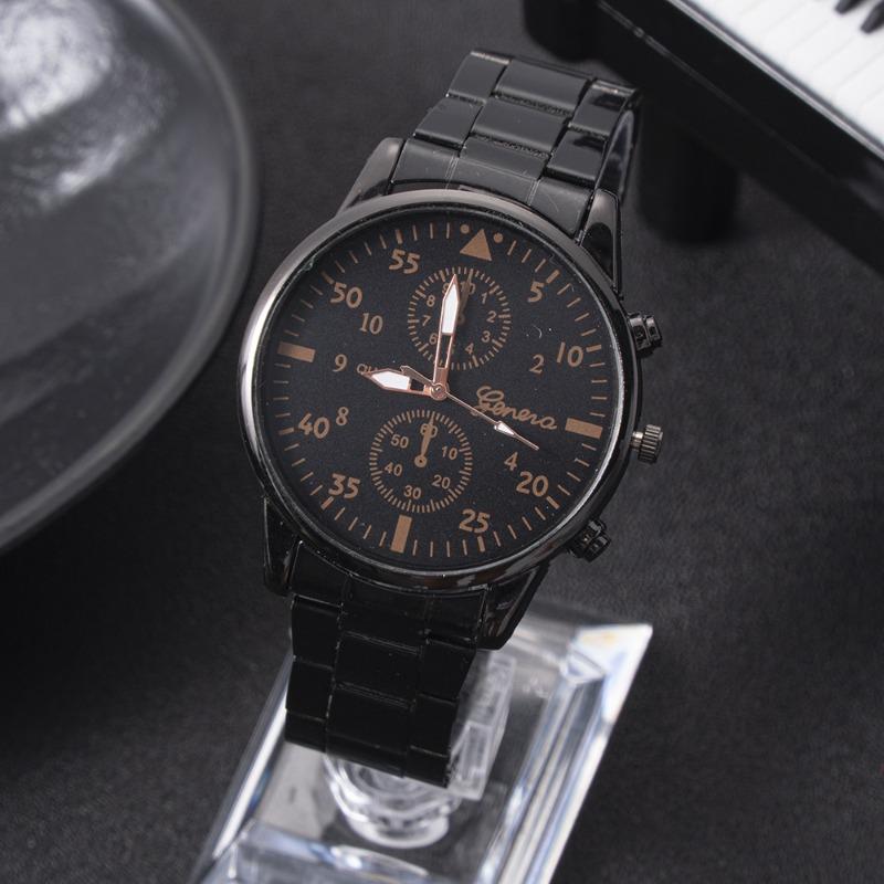 Black Steel Strap Watch Stainless Steel Strap Men's Thin Fashion Geneva Men's Watch Business