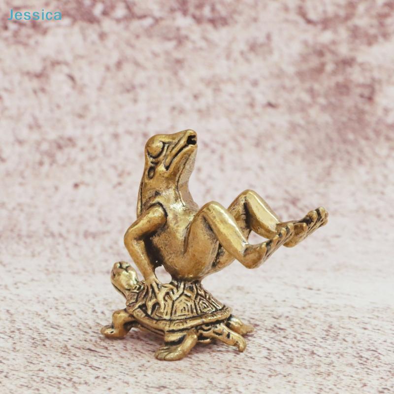 Brass Frog & Turtle Mini Figurine - Lucky Animal Sculpture Home Office Desk Decor, Cute Collectible Gift Ornament