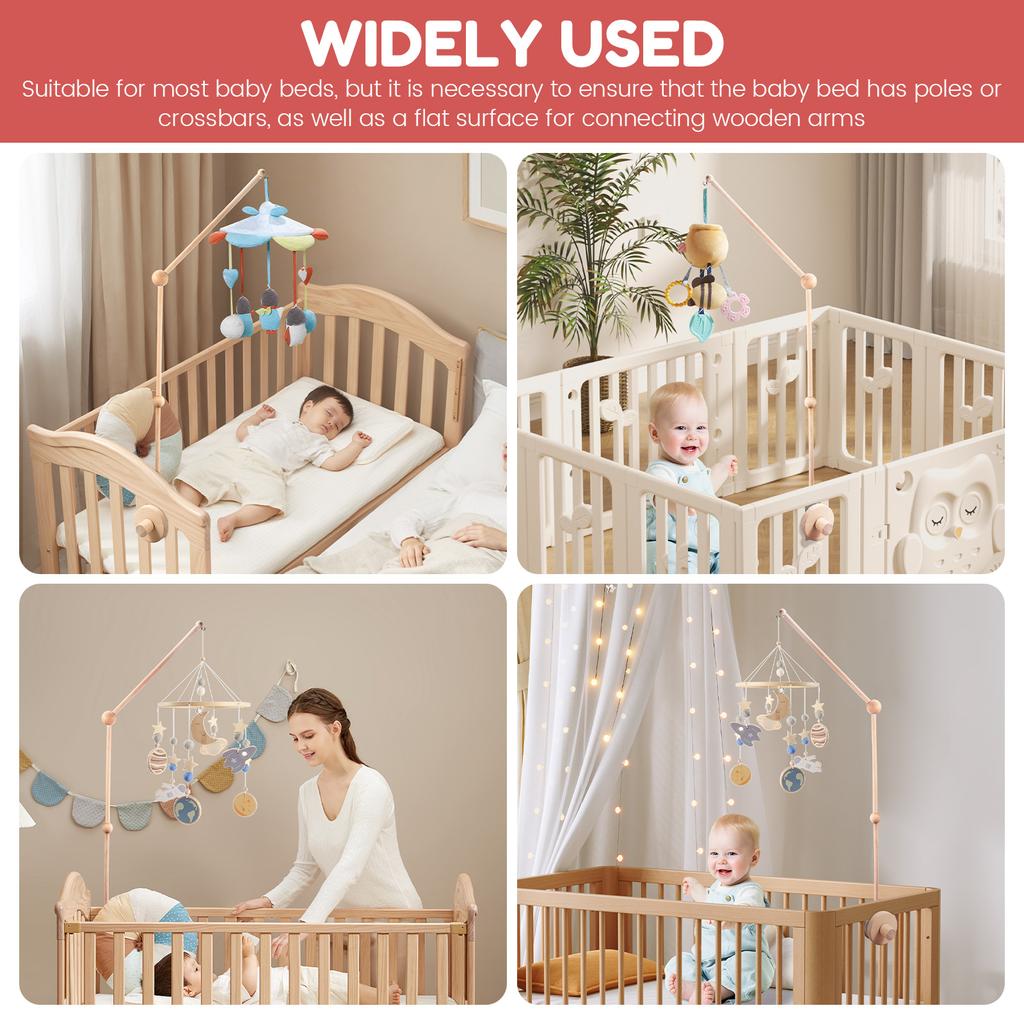 Baby Bed Bell Toy Holder Crib Bed Bell Wooden Bracket Baby Mobile Hanging Rattles Toy Holder Decorative Accessories Arm Bracket
