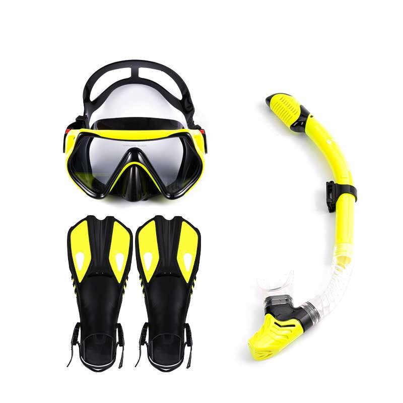 Zestaw do snorkelingu dla dorosłych z regulowanymi płetwami i maską HD