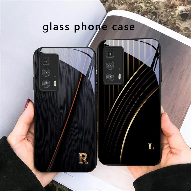 Elegant Letter 'S M R' For Motorola Moto Edge 20 Lite 30 Pro 40 Neo 50 Ultra G45 G54 G55 G75 G84 G85 G Play 23 Glass Phone Case