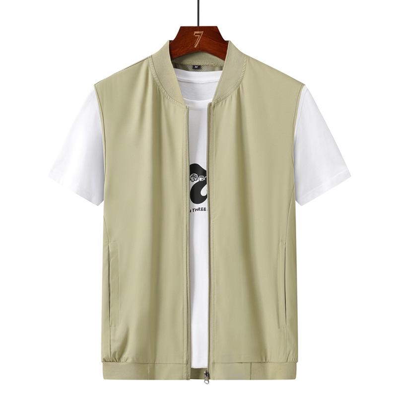 

Men s Lightweight Stand Collar Zipper Vest - Sleeveless Solid Color Jacket for Spring/Autumn M хаки