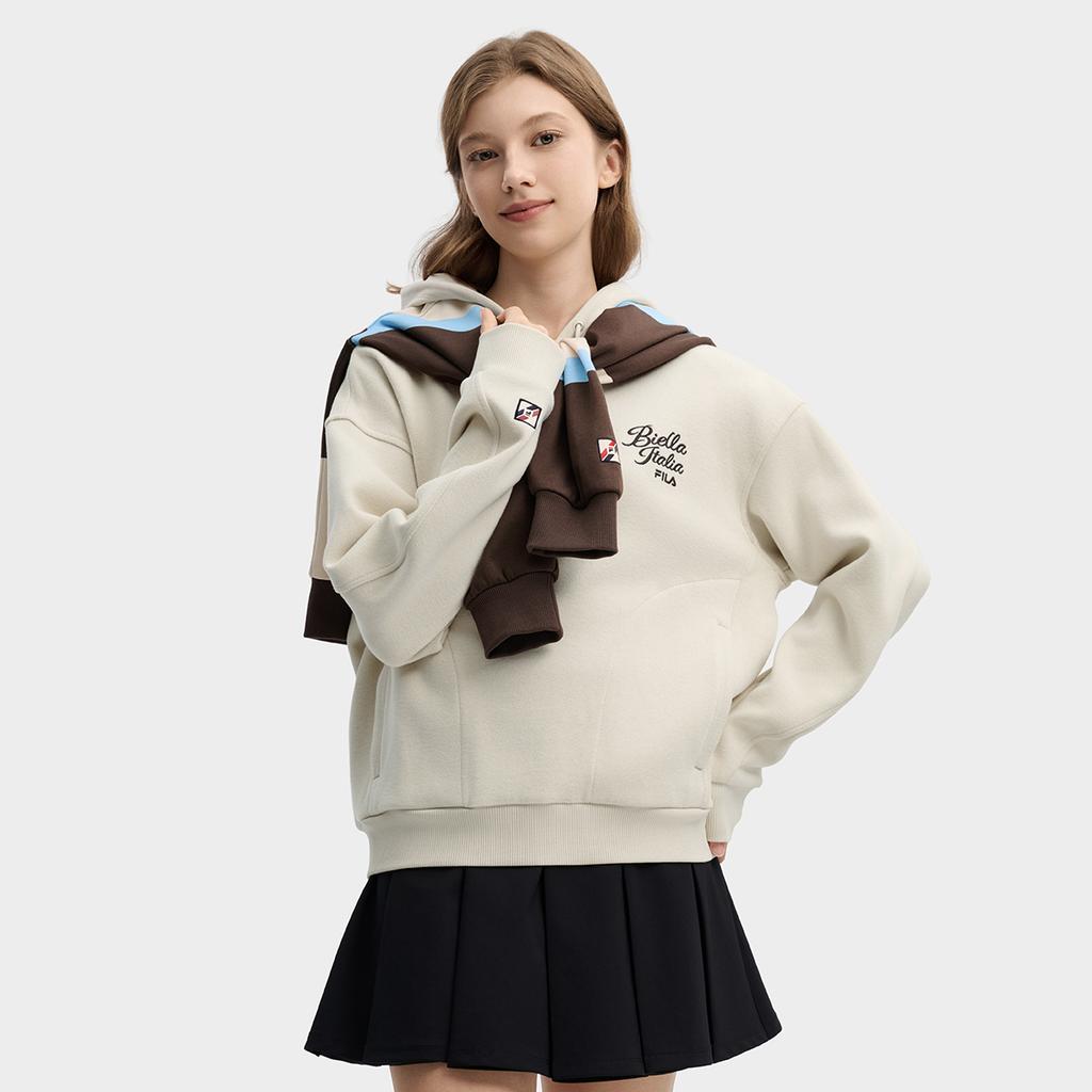 FILA Original Fashionable Personality Trendy Minimalist Retro Sports Casual Comfortable Versatile Hoodie Women hoodies Almond Khaki F11W619212FBG