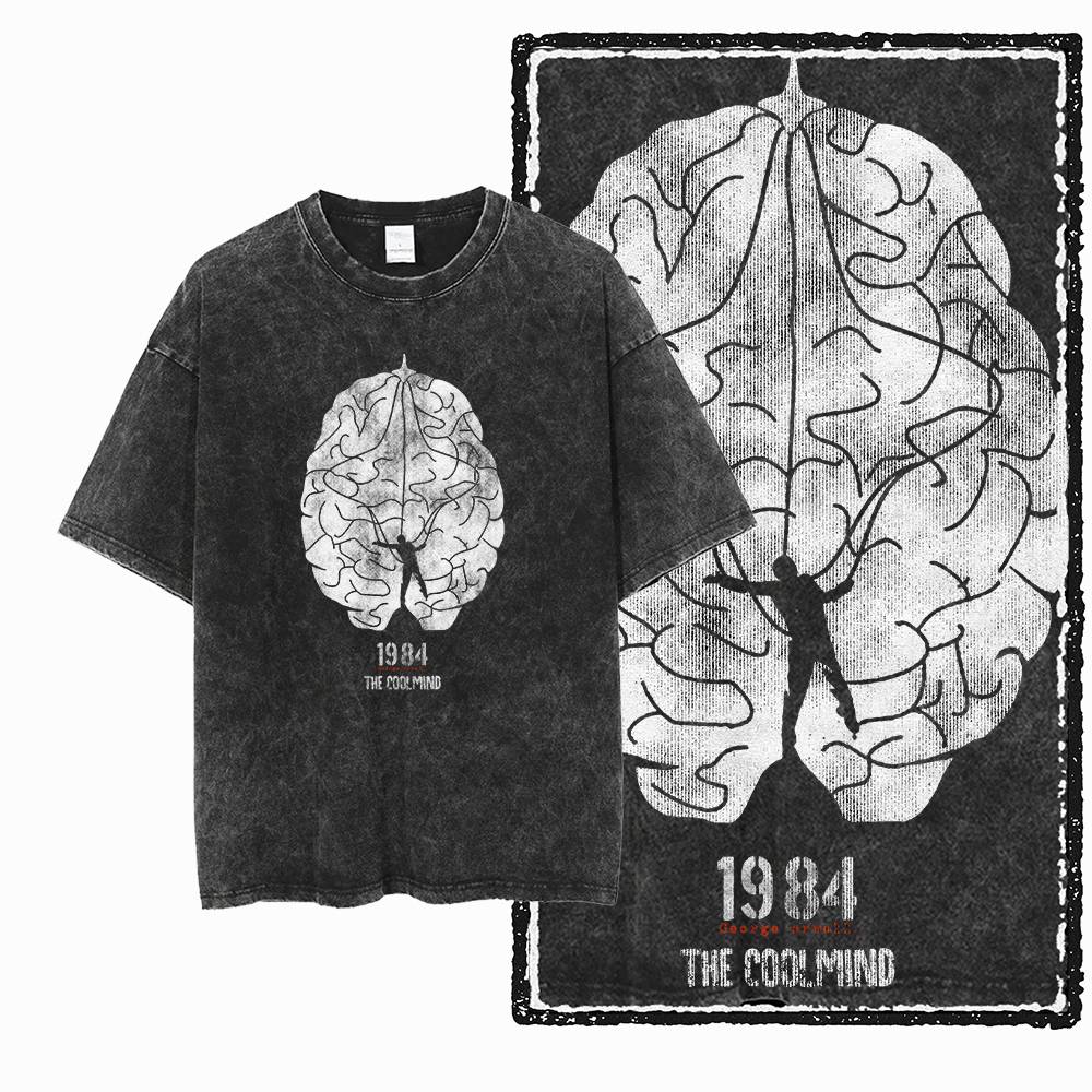 G02 Exclusive 100% Cotton Big Size 1984 Graphic Men T-shirt | Acid Washed  Streetwear Cool Vintage O-neck Men's Tee Tshirt