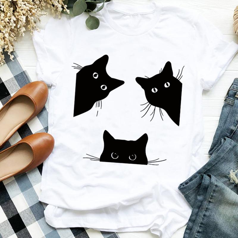 Women Lady Casual Cat Letter Funny 90S Style Cute Print Shirt T Tee For Womens Clothes