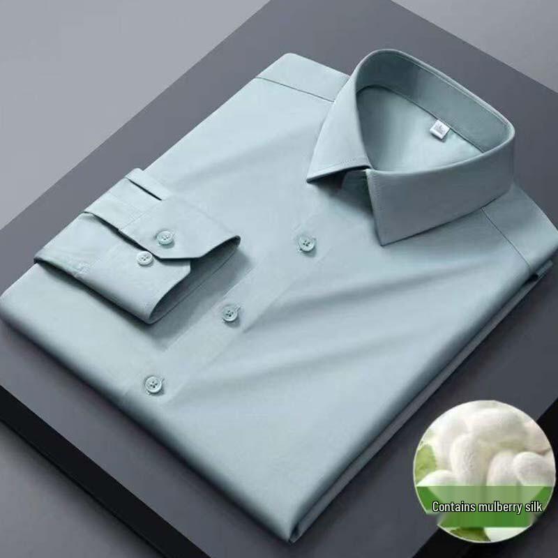 Hengyuanxiang Men's Silk Blend Long Sleeve Business Shirt