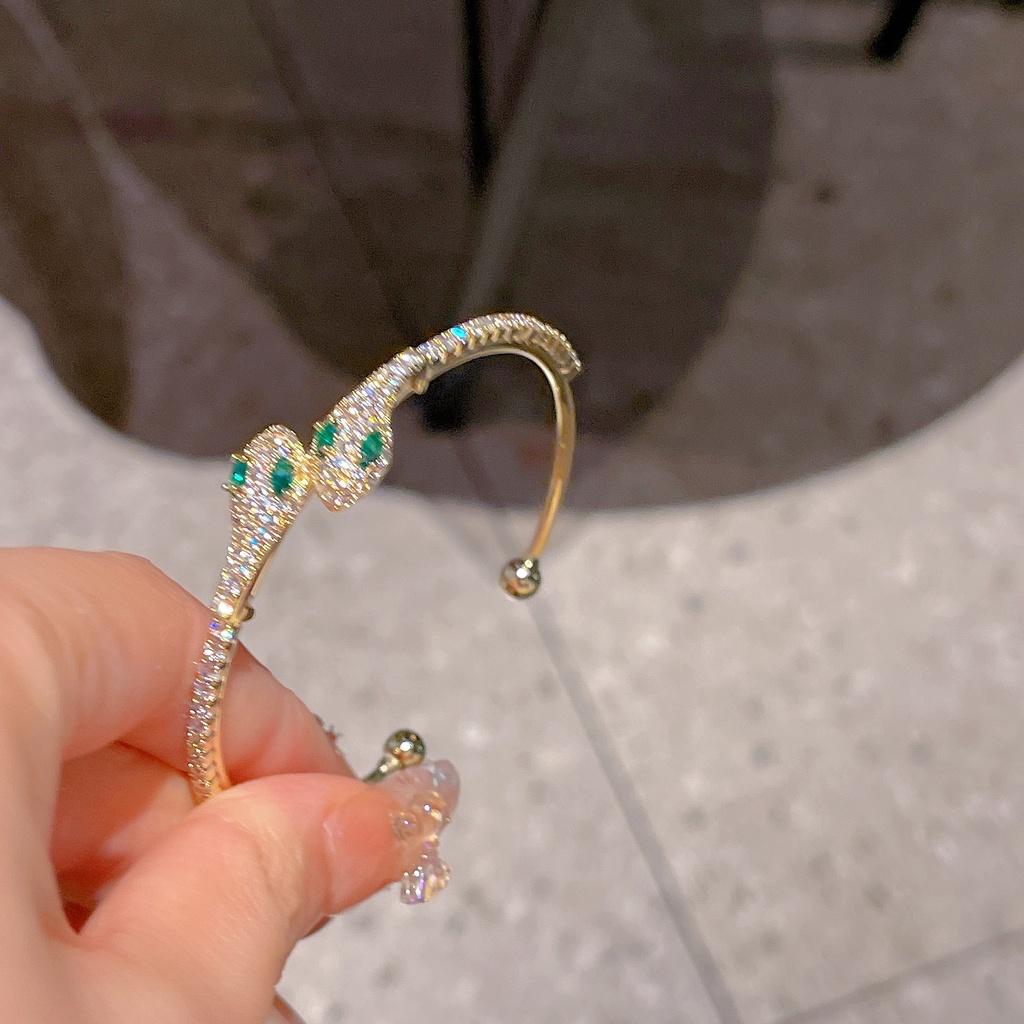Stylish Copper Snake Cuff Bracelet Adjustable And Glittering With Zircon Stones Fashionable Wristwear