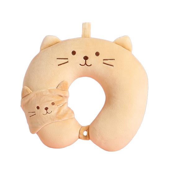 Cute U-shaped Pillow Portable Cartoon Animal Neck Pillow Travel Neck Support Pillow with Eye Mask for Long Flights Office Nap Cervical Spine Health