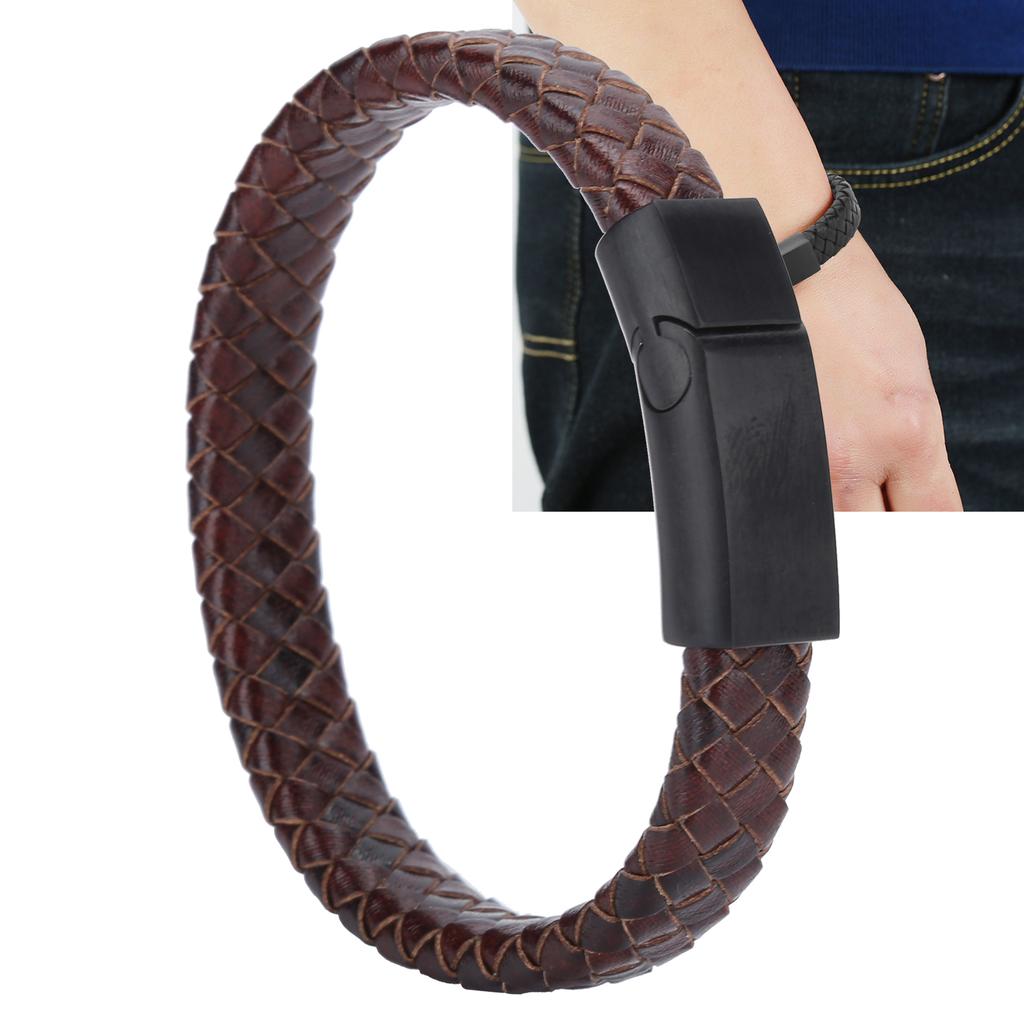Leather Bracelet Wrist Band Vintage Simple Magnetic Buckle Hand Decoration 20.5cm