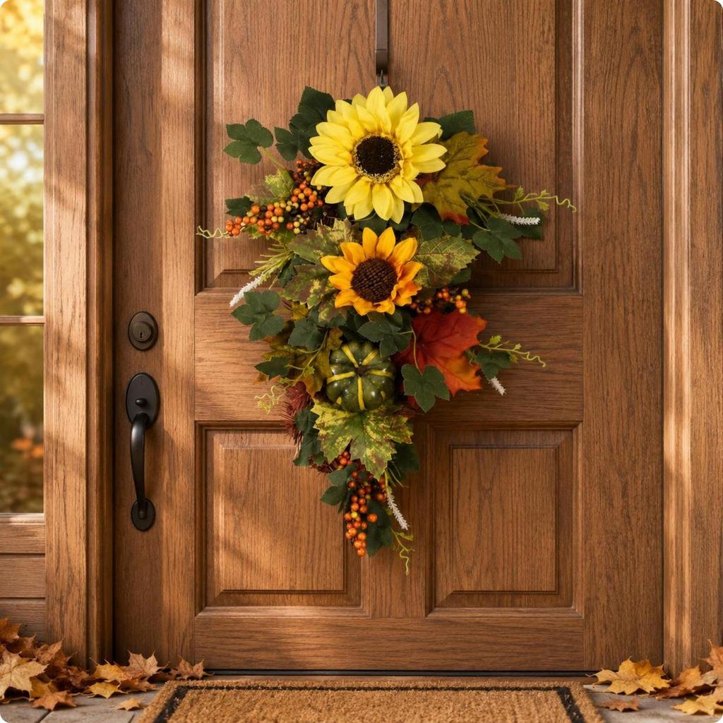 Blossoms Pumpkin Swag Artificial Autumn Door Hanging Decoration