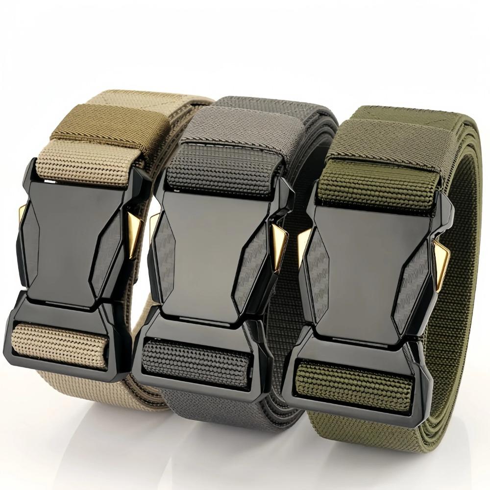 Automatic Buckle Men's Belt Quick Release Weave Waist Band  Outdoor Leisure Sports