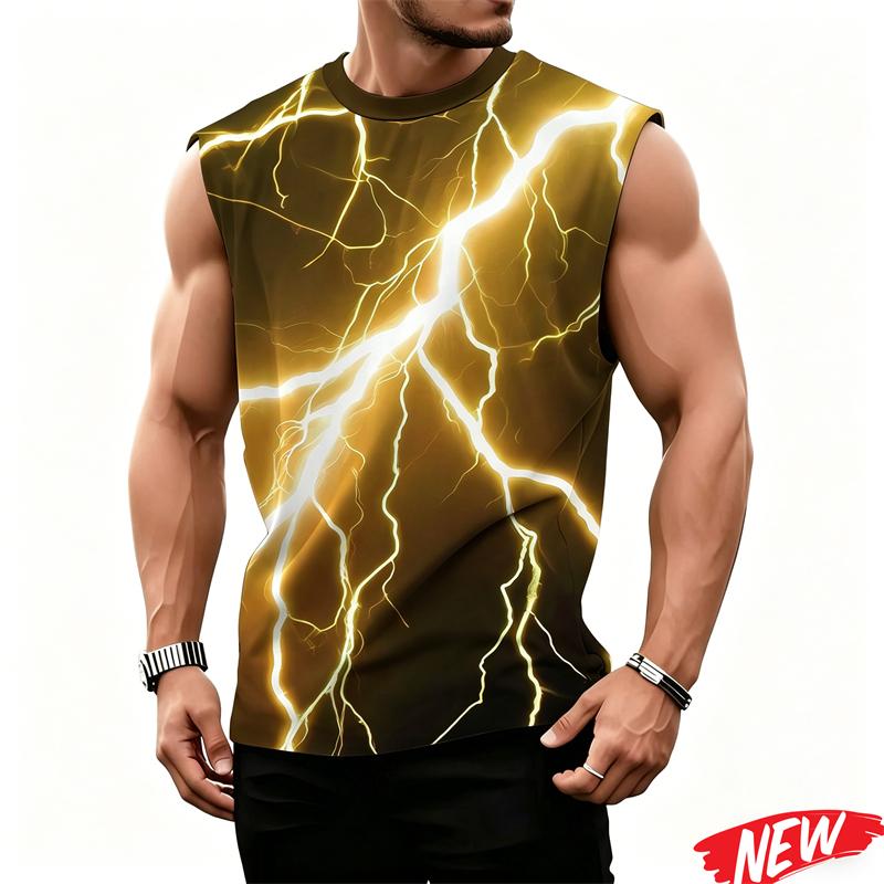 Flashing Lightning Pattern Tank Top For Men Cool 3d Printing T Shirts Summer Casual Sleeveless Tees Street Loose Tank Tops