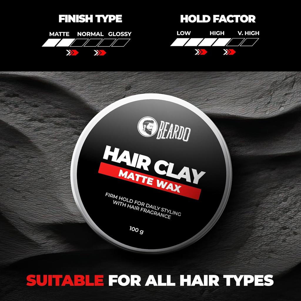 Beardo Hair Clay Wax for Men with Scalp Massager Set of 1 | Strong Hold Matte Finish Styling Wax Volumizing Texture