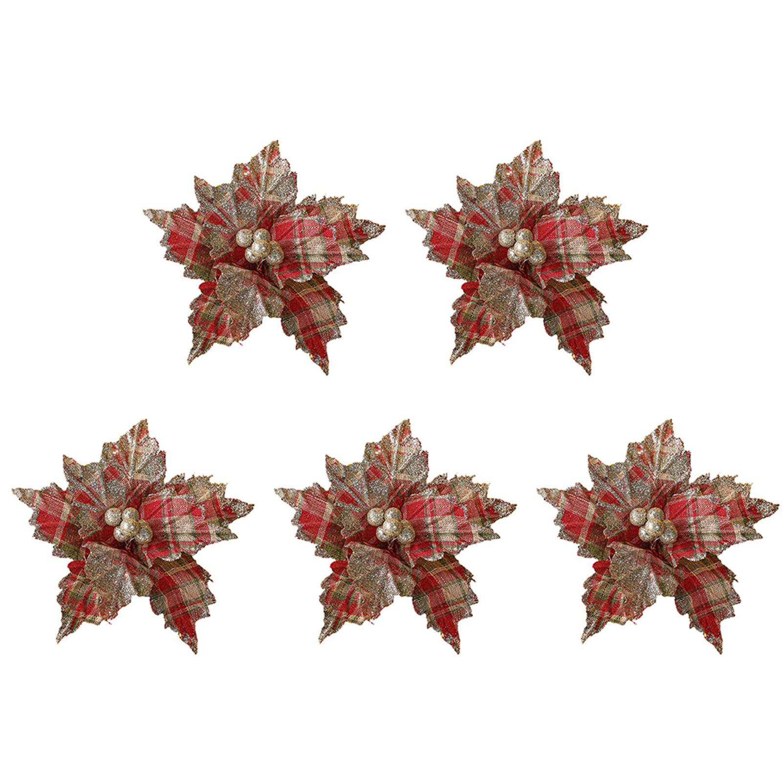 

Christmas Tree Decor Christmas Flower Christmas Wreaths Cloth+Plastic Garden Ornament Tree Hanging Flower 4 Pcs