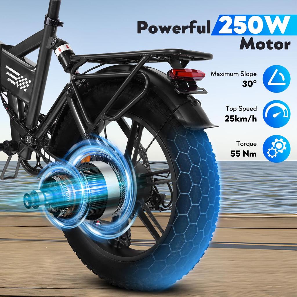 OOK-TEK E20 Foldable Electric Bike, 48V 15AH Battery, Front & Rear Suspension