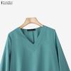 ZANZEA Women Casual V-Neck Solid Color Loose Long Sleeve Blouse