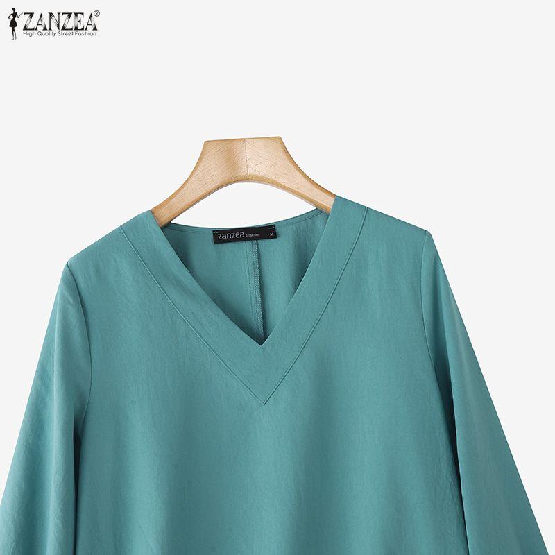 ZANZEA Women Casual V-Neck Solid Color Loose Long Sleeve Blouse