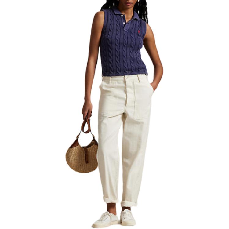 Polo Ralph Lauren Einfarbiges Ärmelloses Slim-Fit Polohemd Damen Tops Marineblau WMPOKNINB920239-410