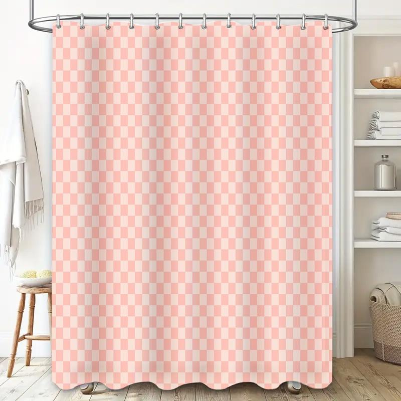 Stylish Shower Curtain Checkerboard Pattern Waterproof Fabric Bathroom Decor Farmhouse Modern Vintage Shower Liner Set