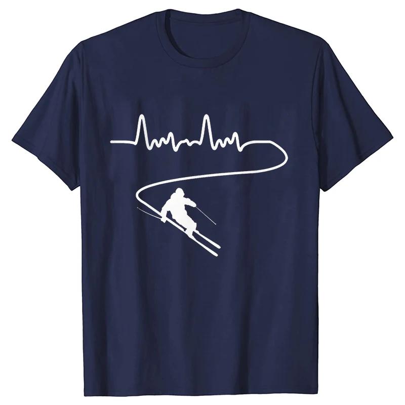 Men's Clothing Ski Skiing Heartbeat Snowboard Shirts Fashion Graphic Short Sleeve Tee O-Neck Harajuku Men Oversized T-shirt