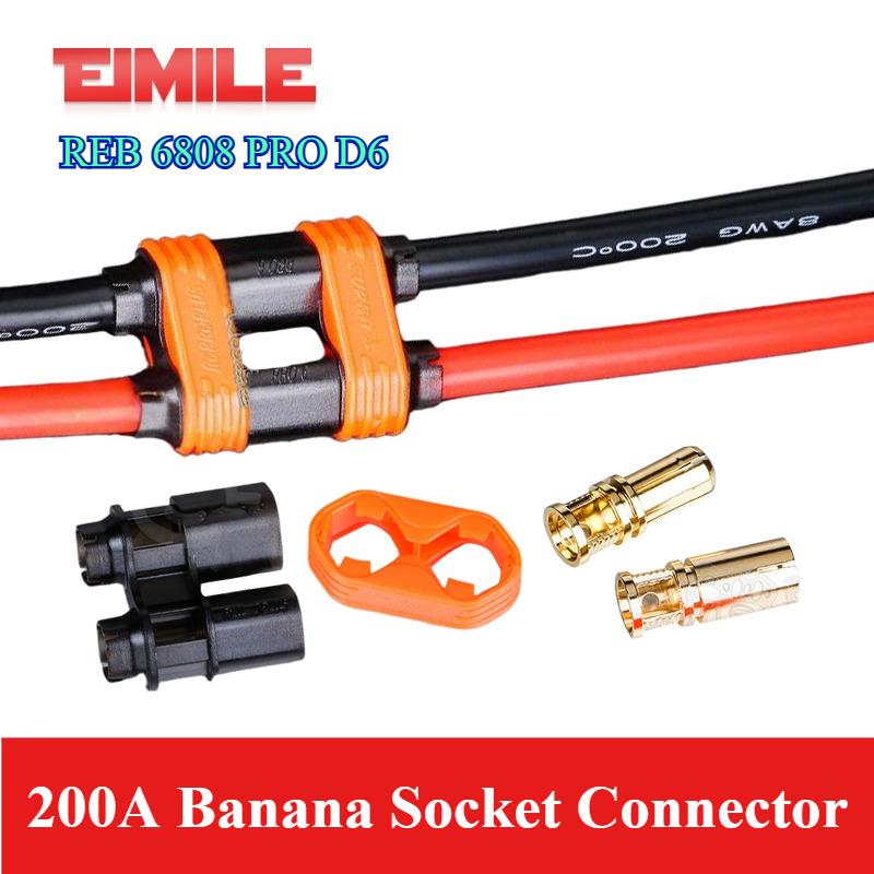 200A Lithium Battery Welding free Connector 8AWG REB 6808 PRO D6 Gold-plated Plug Socket 6mm 200A Banana Male Female Connector