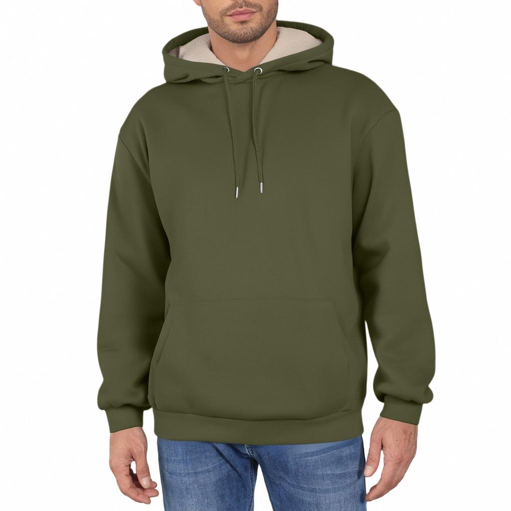 Men's Fall Winter Casual Warm Fleece Hoodie Pullover Lined Hooded Sweatshirt With Pocket