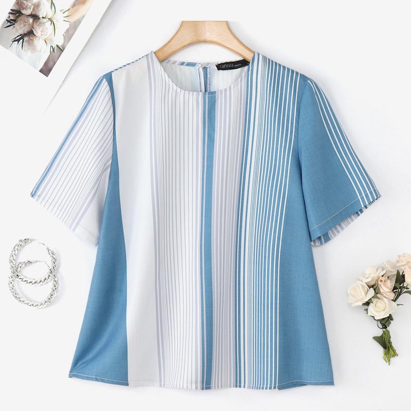 

ZANZEA Женская повседневная блузка с круглым вырезом, летняя, с коротким рукавом, в полоску 5XL