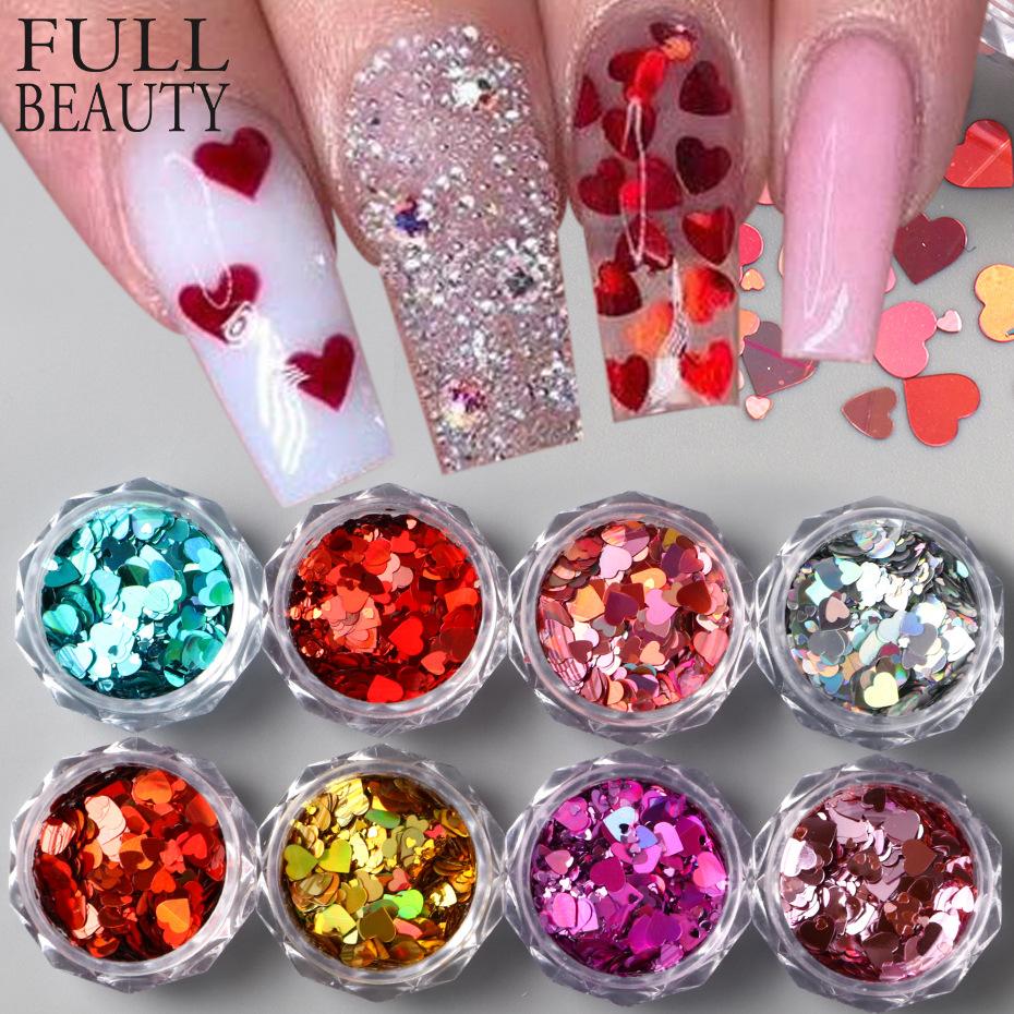 Nail Art Sequins Ins Romantic Valentine's Day 8 Bottles Of Mixed Size Love Laser Nail Sequins