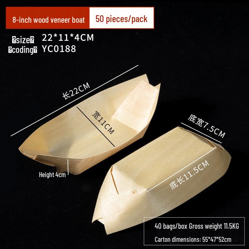 Disposable Wood Veneer Sushi Boat - Snack Plate & Dessert Dish Tableware
