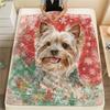 Pink Yorkshire Terrier Pattern Flannel Blanket, High Quality Comfortable for All Seasons, Home Decor, Warmth and Comfort, Perfect for Gifts.