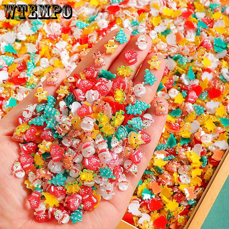 WTEMPO Mini Cute Christmas Resin Accessories Christmas Patterns DIY Crafts Hair Accessories Nail Art Scrapbooking Phone Case Making Accessories,