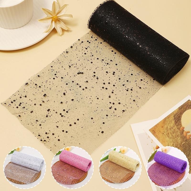 Glitter Tulle Fabric Roll 6 Inch 10 Yards Sequin Sparkling Ribbon Spool Netting for Wedding Tutu Skirt Gift Wrapping Party Decor