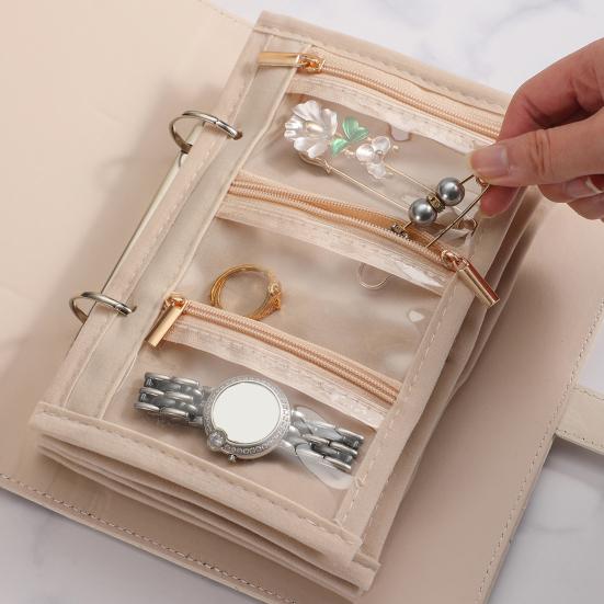 Travel Jewelry Organizer Case Waterproof Quilted Faux Leather Multi-Compartment Storage Bag Jewelry Storage Pouch