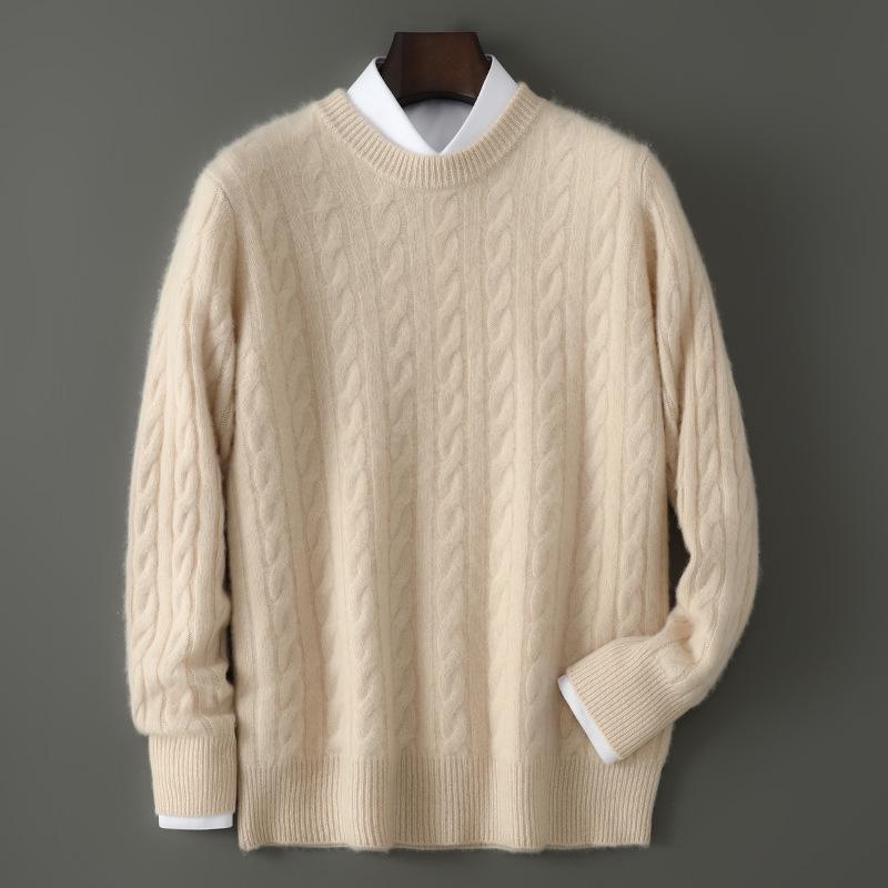 

Men s Round Neck Cashmere Jacquard Sweater - Business Casual, Autumn Winter Pure Wool Knit Base Layer 3XL