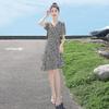 French Floral Tie-Waist Short-Sleeve Dress