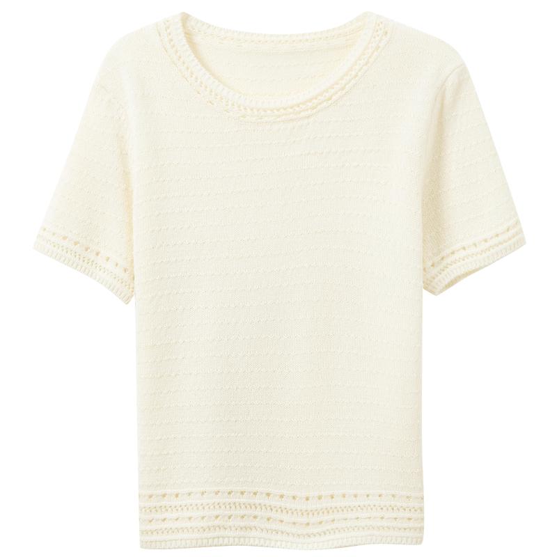 Sancai Women s Plus Size Hollow-Out Short Sleeve Round Neck Knit Top XXXL