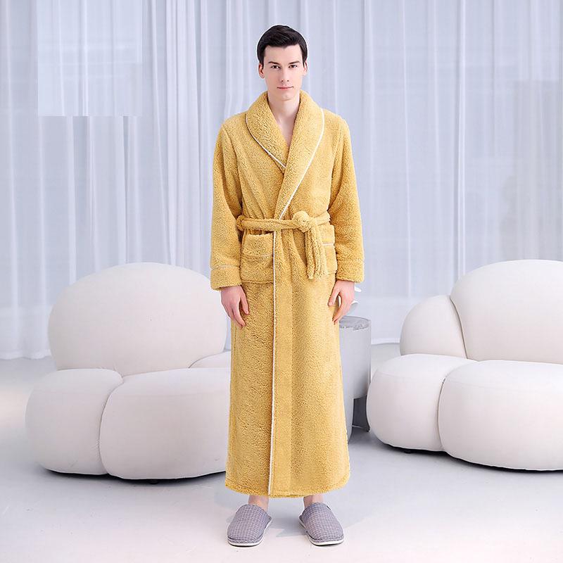 Women's and Men's Extra Long Plush Robe - Thickened Shu Cotton Fleece Bathrobe, Plus Size Homewear for Autumn and Winter